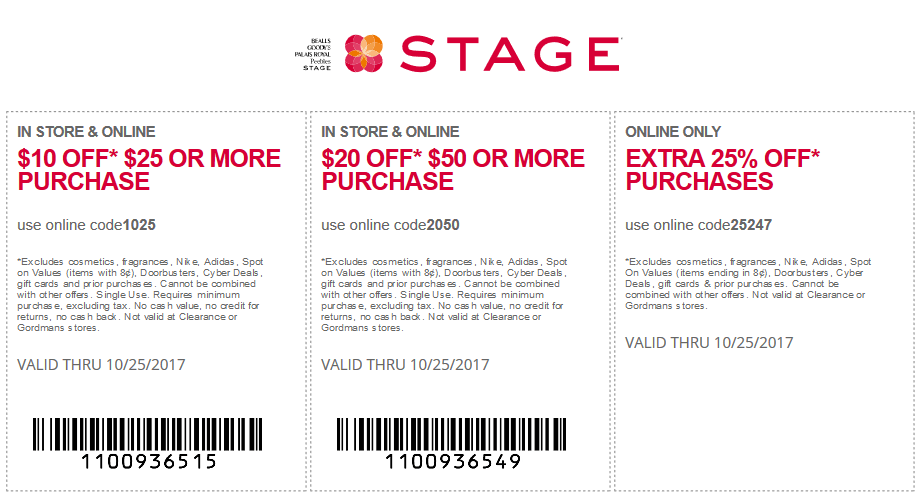 Stage Coupon March 2024 $10 off $25 & more at Stage stores, or online via promo code 1025