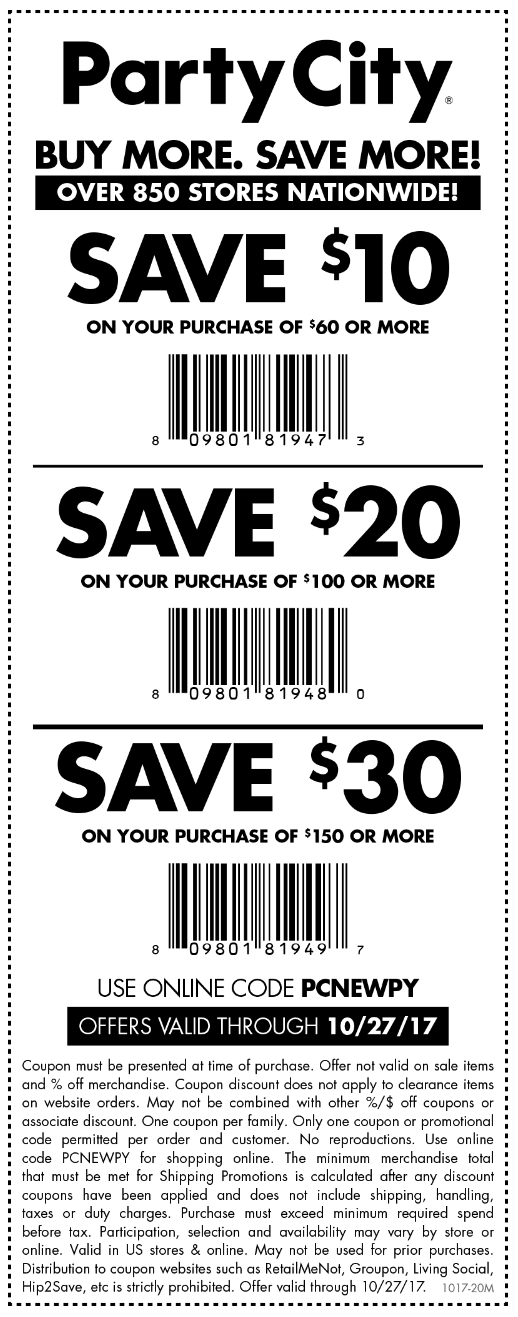Party City Coupon March 2024 $10 off $60 & more at Party City, or online via promo code PCNEWPY