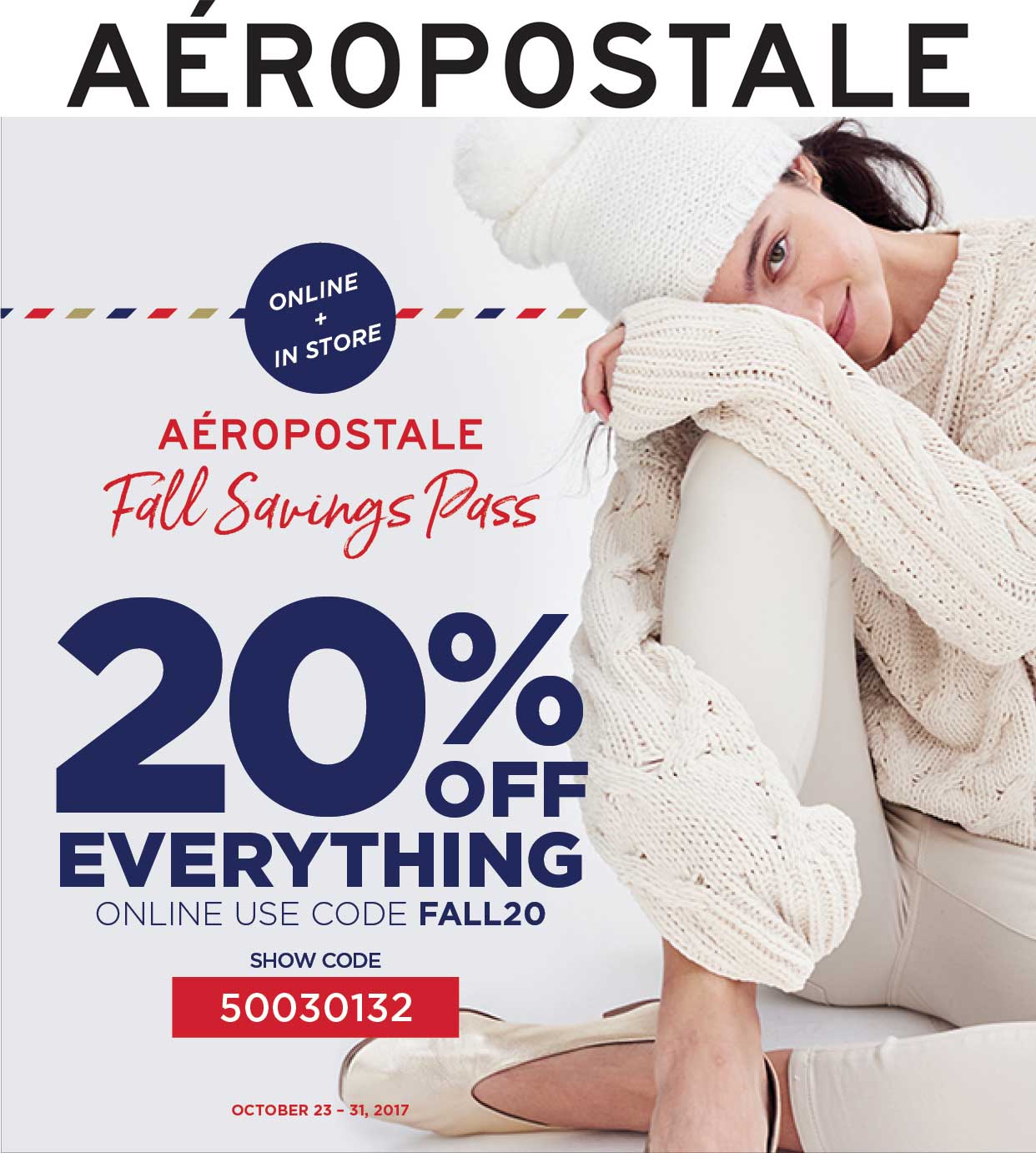 Aeropostale Coupon April 2024 20% off at Aeropostale, or online via promo code FALL20