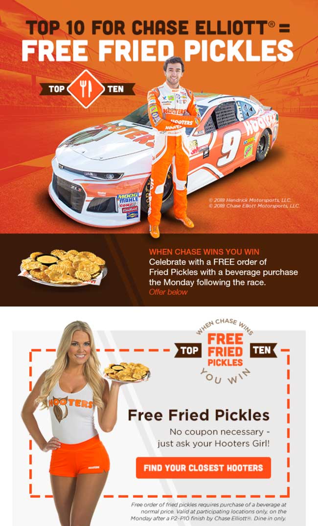 Hooters Coupon April 2024 Free fried pickles today at Hooters restaurants