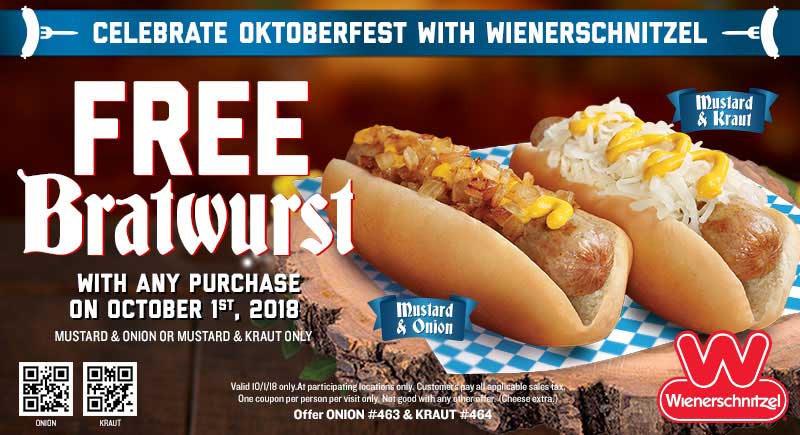 Wienerschnitzel Coupon April 2024 Free bratwurst with any order today at Wienerschnitzel restaurants