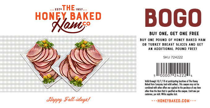HoneyBaked Coupon April 2024 Second lb free today at Honeybaked Ham restaurants