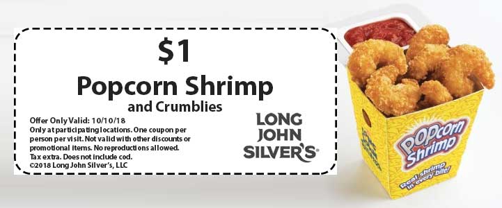 Long John Silvers Coupon April 2024 $1 popcorn shrimp today at Long John Silvers restaurants