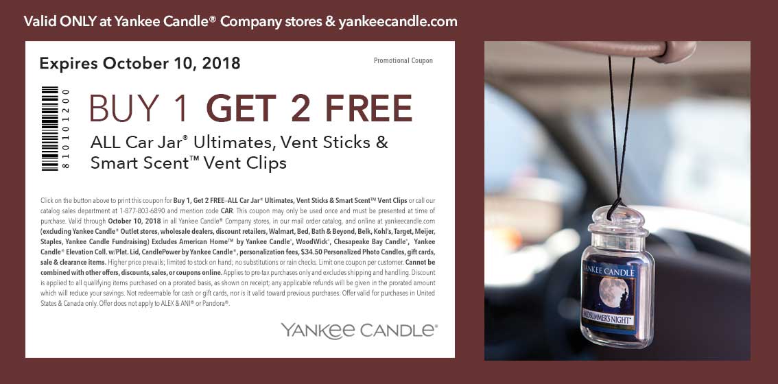 Yankee Candle Coupon April 2024 3-for-1 on car jars & more today at Yankee Candle, or online via promo code CAR
