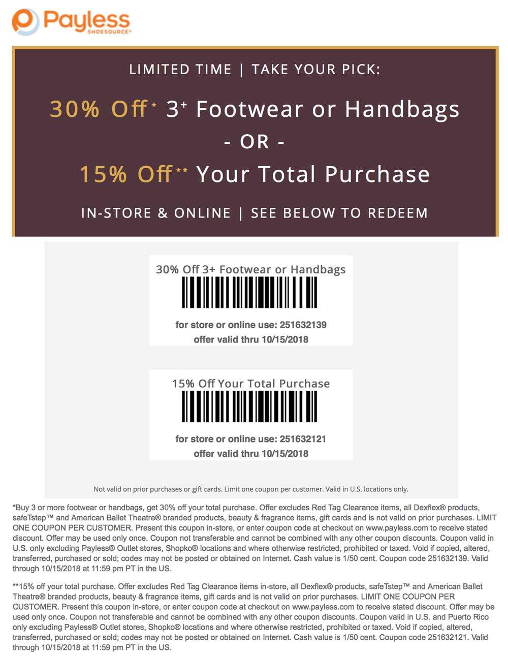 Payless Shoesource Coupon April 2024 15-30% off at Payless Shoesource, or online via promo code 251632121