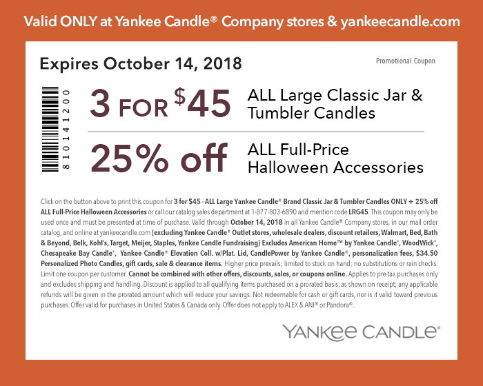 Yankee Candle Coupon April 2024 3 for $45 at Yankee Candle, or online via promo code LRG45