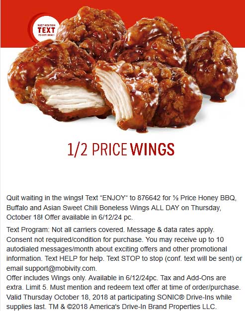 Sonic Drive-In Coupon April 2024 50% off wings today at Sonic Drive-In restaurants