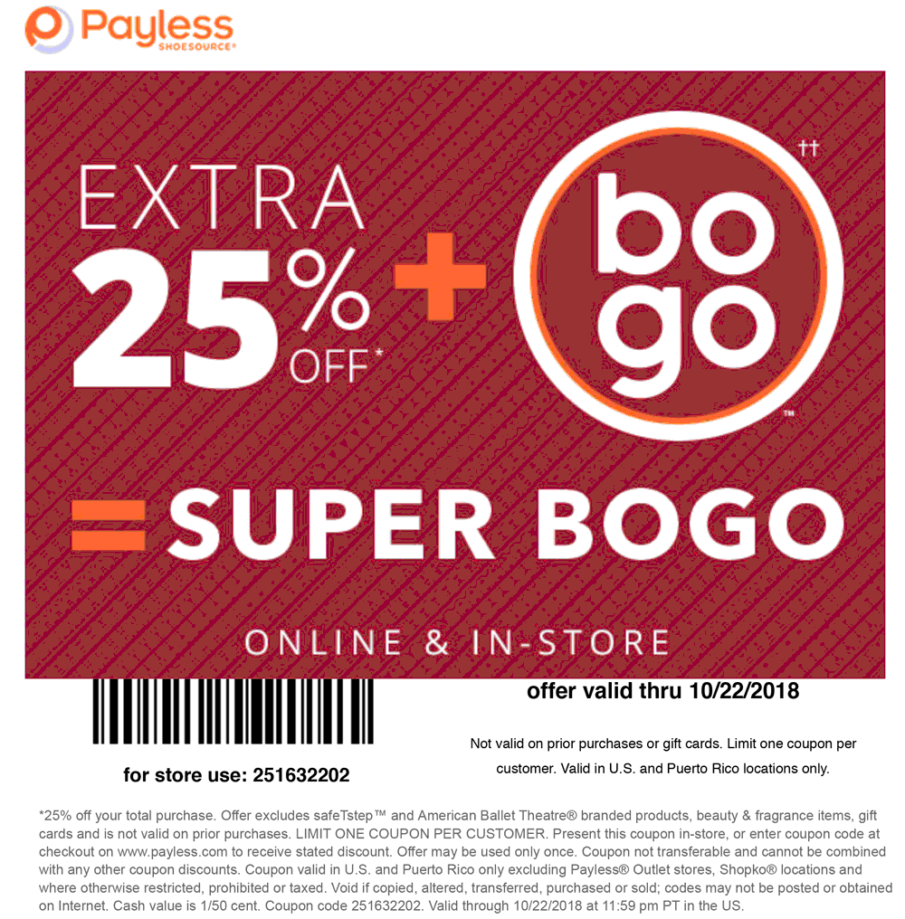 Payless Shoesource Coupon April 2024 Extra 25% off at Payless Shoesource, or online via promo code 251632202