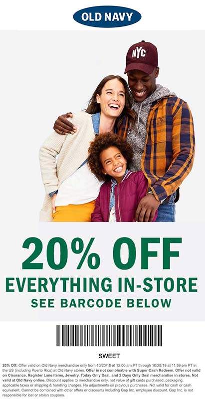 Old Navy Coupon April 2024 20% off everything at Old Navy