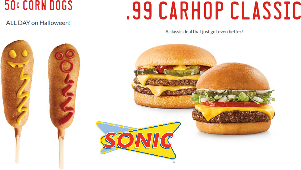 Sonic Drive-In Coupon April 2024 .50 cent corn dogs Wednesday at Sonic Drive-In restaurants