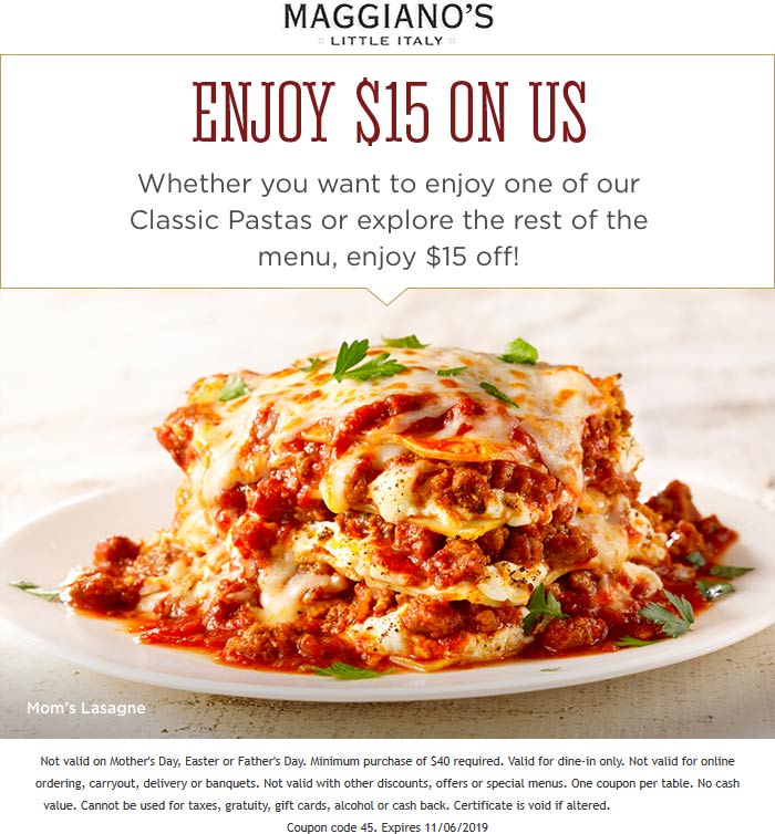 Maggianos Little Italy coupons & promo code for [September 2022]