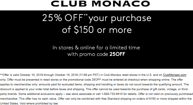 Club Monaco coupons & promo code for July 2025