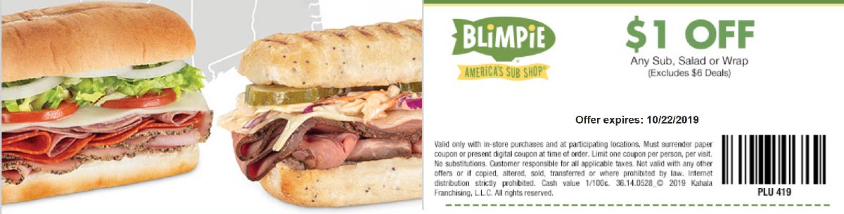 Blimpie coupons & promo code for [September 2022]