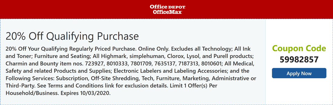 Office Depot Officemax stores Coupon  20% off at Office Depot Officemax via promo code 59982857 #officedepotofficemax 