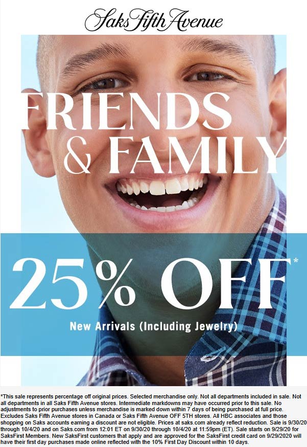 Saks Fifth Avenue stores Coupon  25% off at Saks Fifth Avenue, ditto online #saksfifthavenue 