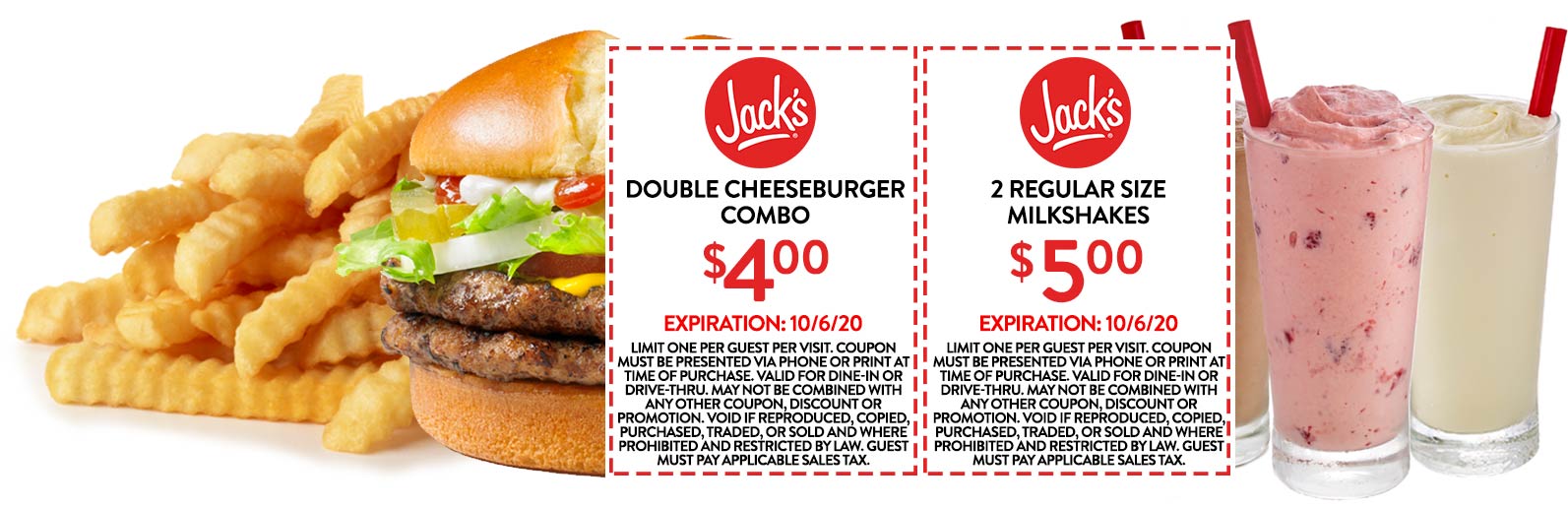 Jacks restaurants Coupon  $4 double cheeseburger combo meal & more at Jacks #jacks 