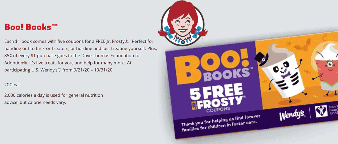 5 free frosty boo! books coupons for $1 at Wendys restaurants #wendys