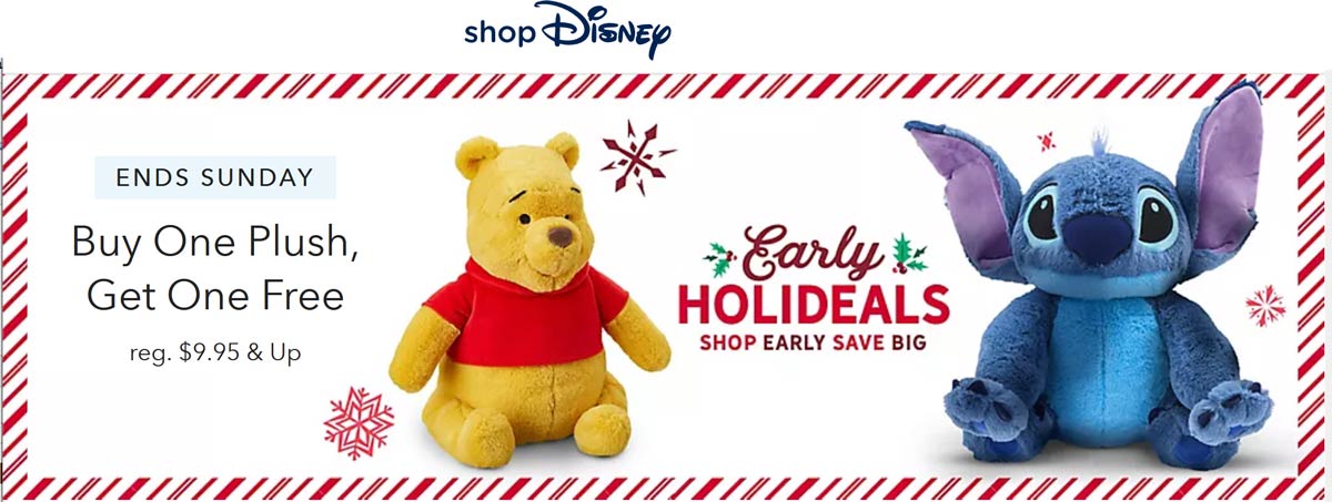 Disney Store stores Coupon  Second stuffed plush free online at Disney Store #disneystore 