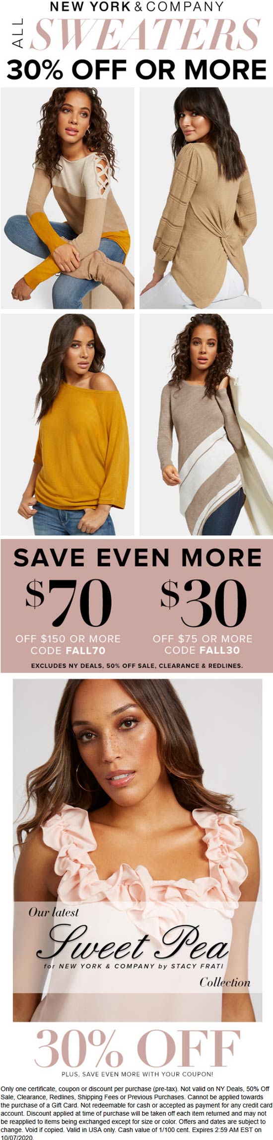 New York & Company stores Coupon  $30 off $75 & more today at New York & Company, or online via promo code FALL30 and FALL70 #newyorkcompany 