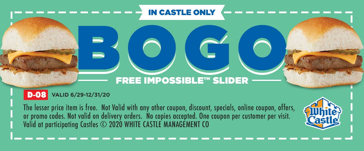 White Castle restaurants Coupon  Second impossible slider cheeseburger free at White Castle #whitecastle 