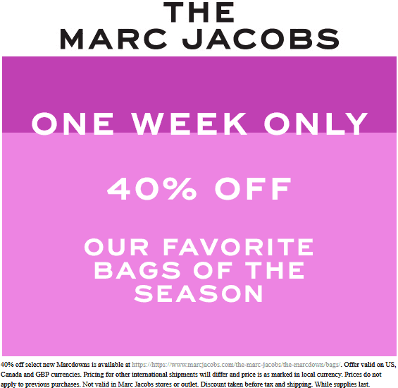 [January, 2021] 40 off bags at Marc Jacobs marcjacobs coupon & promo
