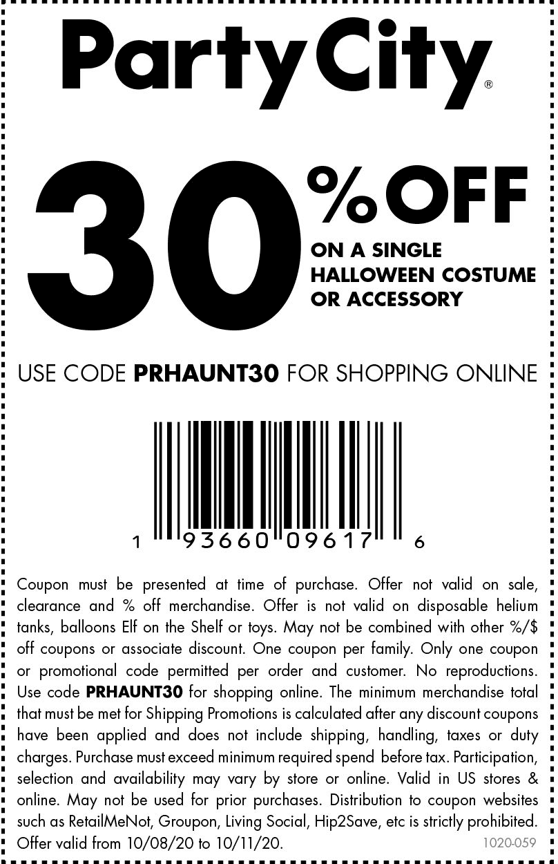 Party City stores Coupon  30% off a single Halloween costume or accessory at Party City, or online via promo code PRHAUNT30 #partycity 