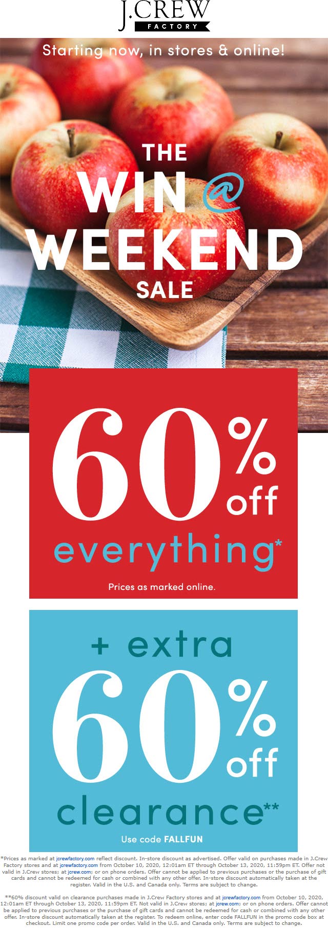 60 off everything at J.Crew Factory, ditto online jcrewfactory The