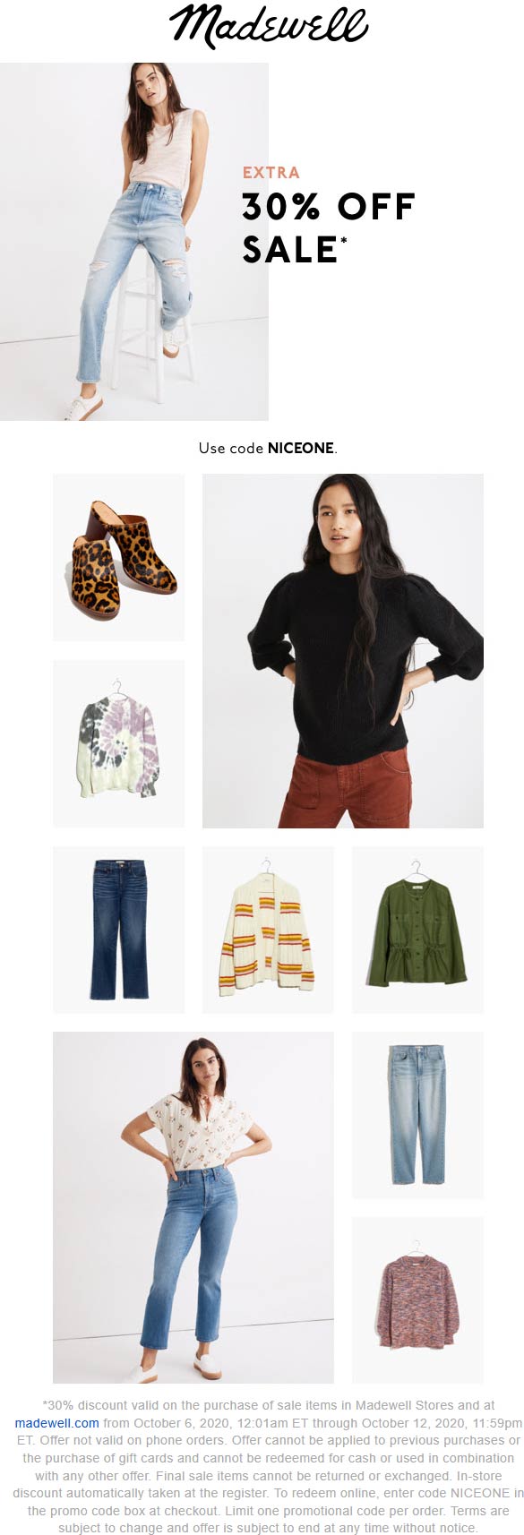 Madewell stores Coupon  Extra 30% off sale items at Madewell, or online via promo code NICEONE #madewell 