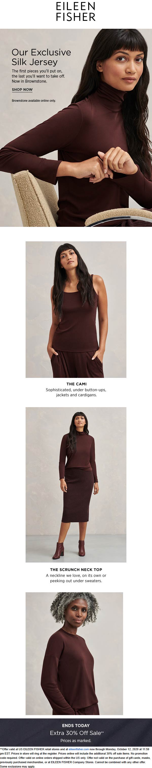 Eileen FIsher stores Coupon  Extra 30% off sale items today at Eileen FIsher #eileenfisher 