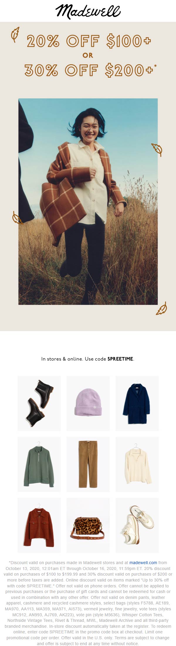 2030 off 100+ at Madewell, or online via promo code SPREETIME 