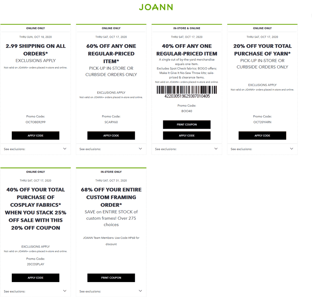 Joann stores Coupon  40-60% off a single item at Joann, or online via promo code SCARY60 #joann 