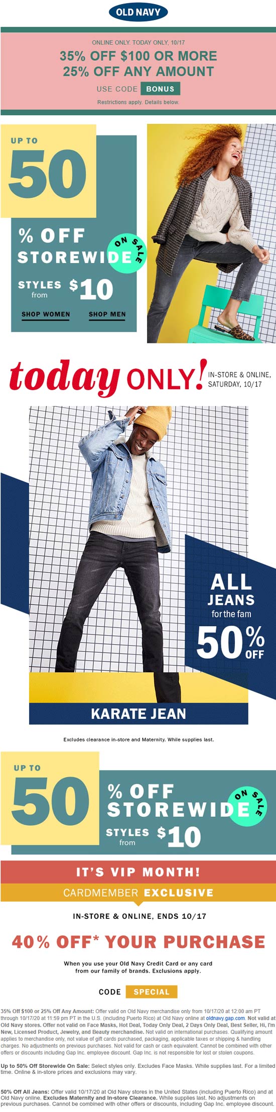 Old Navy stores Coupon  25-30% off online today at Old Navy via promo code BONUS #oldnavy 