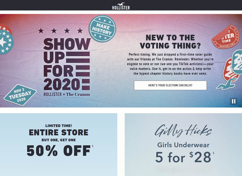 Hollister stores Coupon  Second item 50% off on everything at Hollister #hollister 