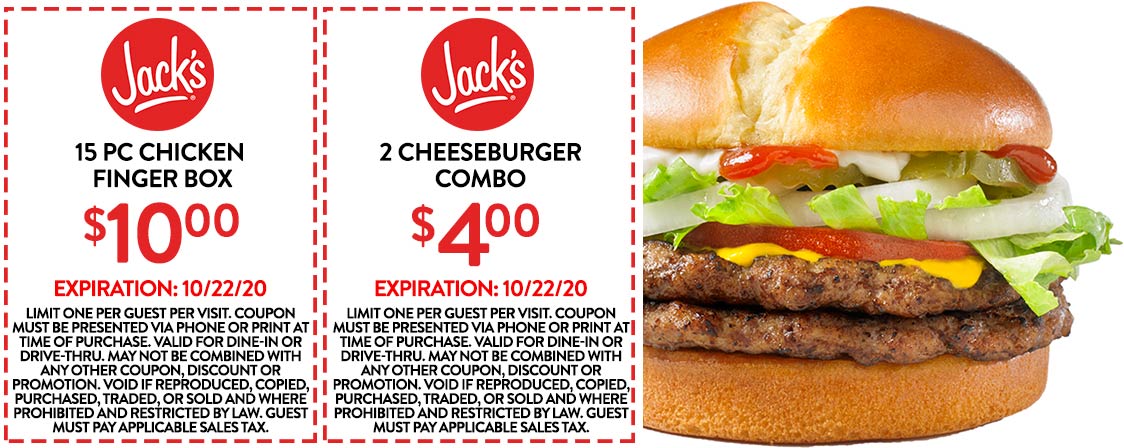 Jacks restaurants Coupon  2 cheeseburger combo = $4 at Jacks restaurants #jacks 