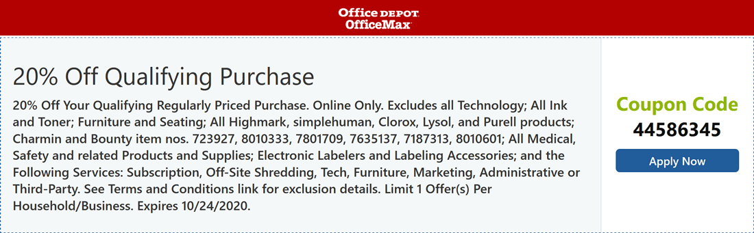 Office Depot stores Coupon  20% off at Office Depot & OfficeMax via promo code 44586345 #officedepot 