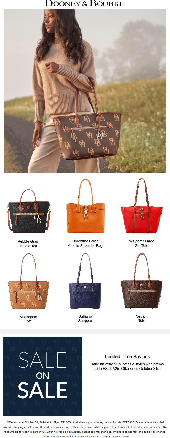Dooney & Bourke stores Coupon  Extra 25% off sale items at Dooney & Bourke via promo code EXTRA25 #dooneybourke 