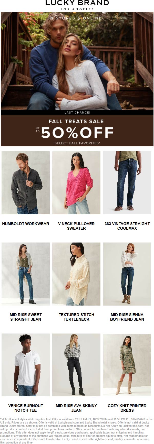 Lucky Brand stores Coupon  50% off Fall styles today at Lucky Brand, ditto online #luckybrand 