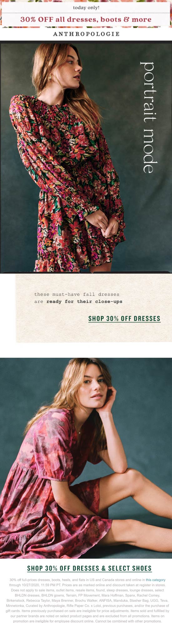 30 off Fall today at Anthropologie, ditto online anthropologie The