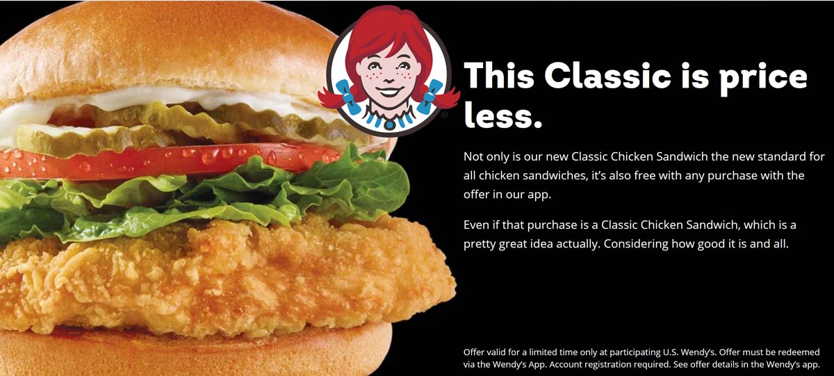 Wendys restaurants Coupon  Free chicken sandwich with any order via Wendys app #wendys 