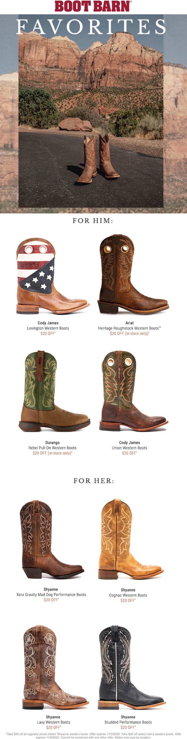 20 off favorite boots at Boot Barn bootbarn The Coupons App®