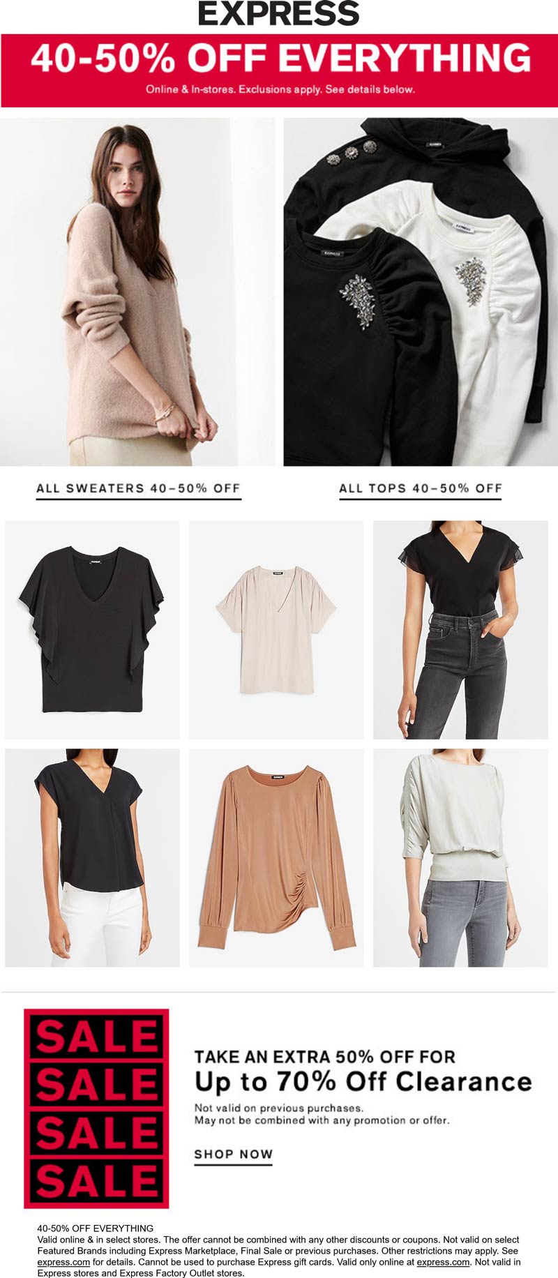 Express stores Coupon  40-50% off everything at Express, ditto online #express 
