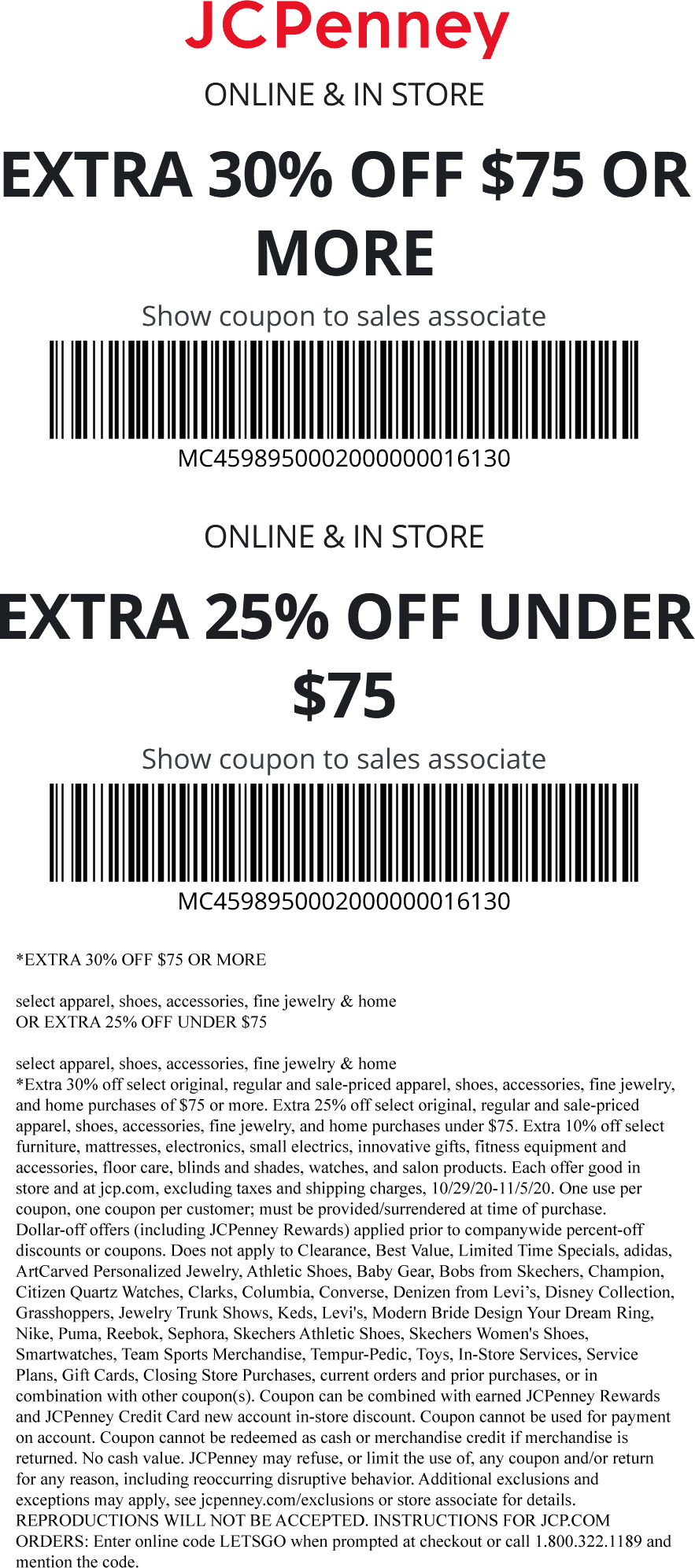 JCPenney stores Coupon  25-30% off at JCPenney, or online via promo code LETSGO #jcpenney 