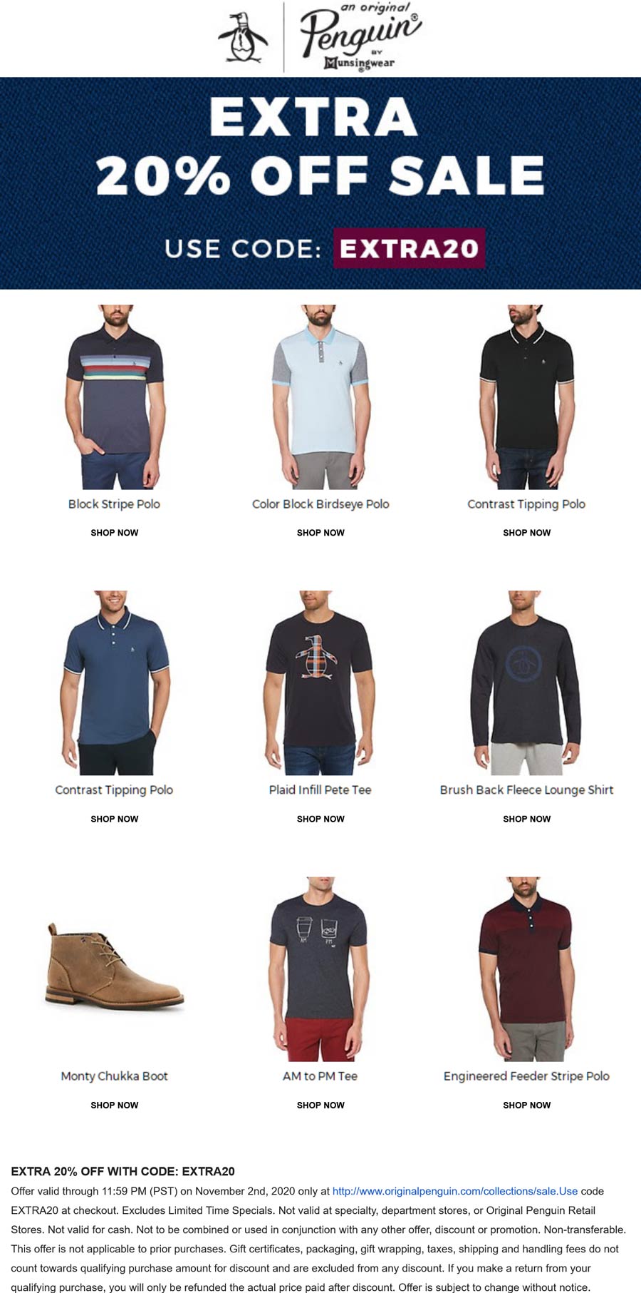 Extra 20 Off Sale Items At Original Penguin Via Promo Code EXTRA20 