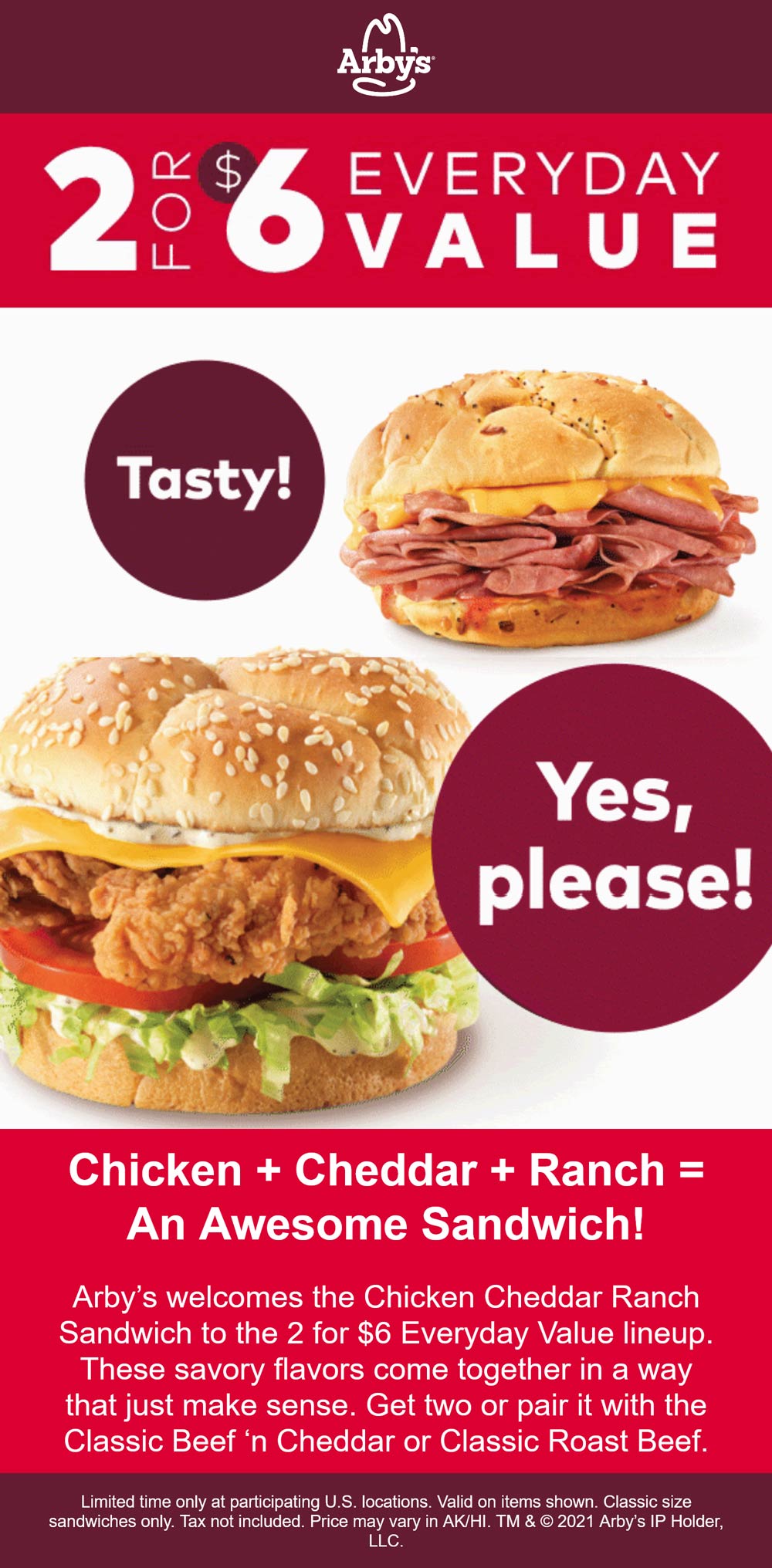 Arbys restaurants Coupon  2 for $6 on cheddar chicken or beef sandwiches at Arbys #arbys 