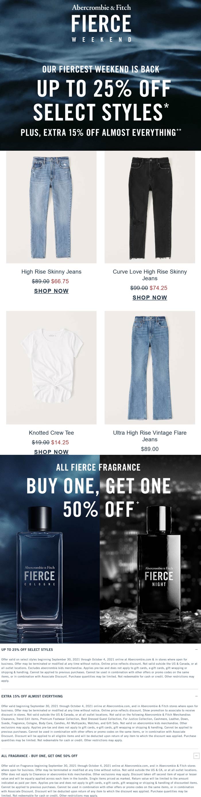 Abercrombie & Fitch stores Coupon  Extra 15-25% off at Abercrombie & Fitch, ditto online #abercrombiefitch 