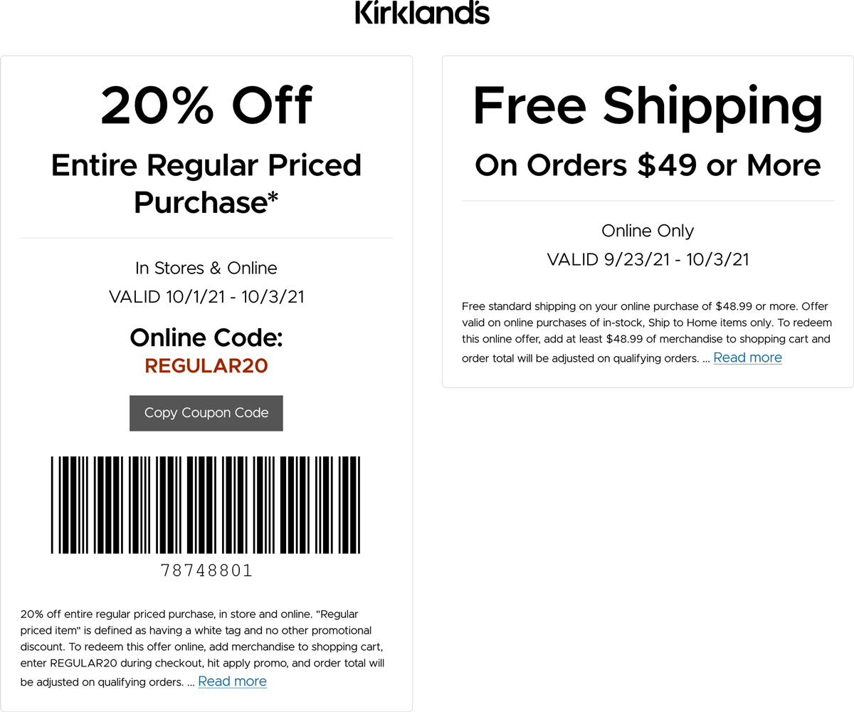 Kirklands stores Coupon  20% off at Kirklands, or online via promo code REGULAR20 #kirklands 