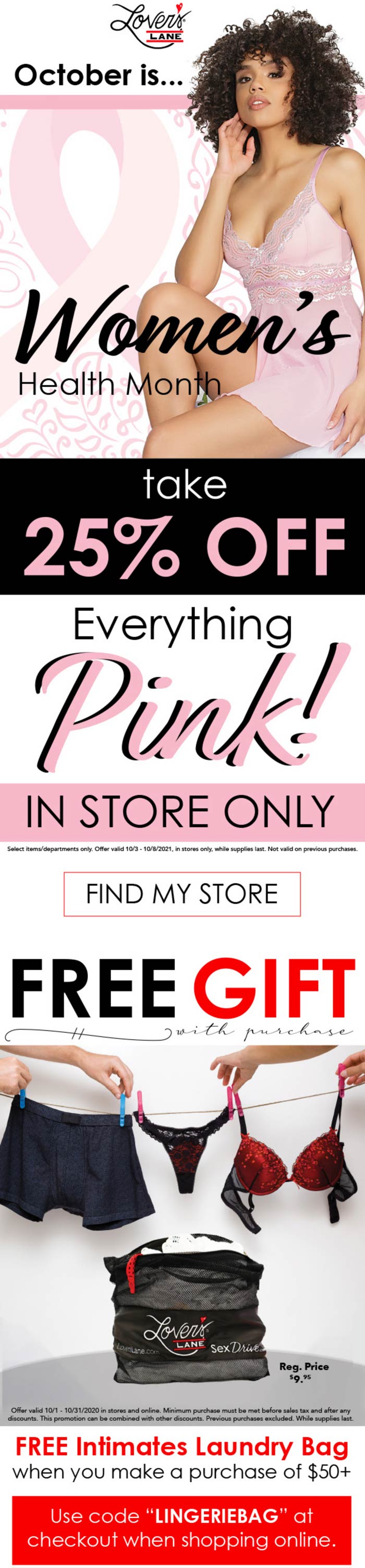 Lovers Lane stores Coupon  25% off everything pink + free bag at Lovers Lane #loverslane 