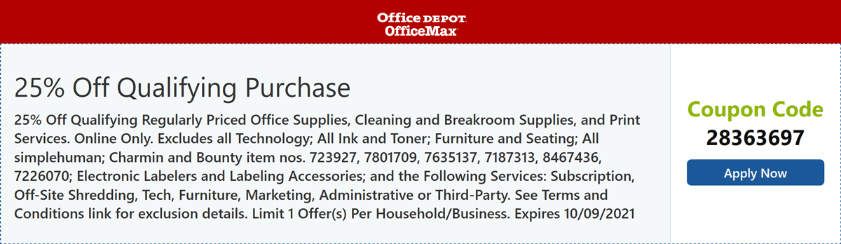 Office Depot stores Coupon  25% off at Office Depot OfficeMax via promo code 28363697 #officedepot 