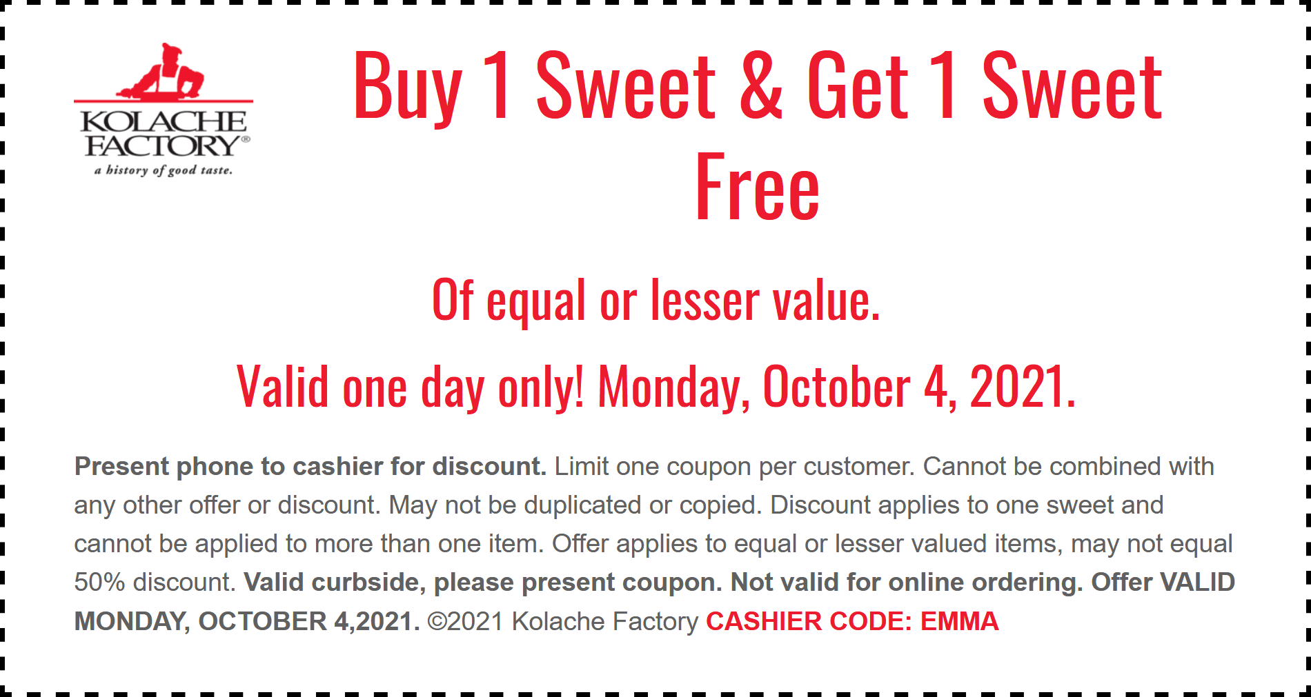 Kolache Factory stores Coupon  Second sweet free today at Kolache Factory #kolachefactory 