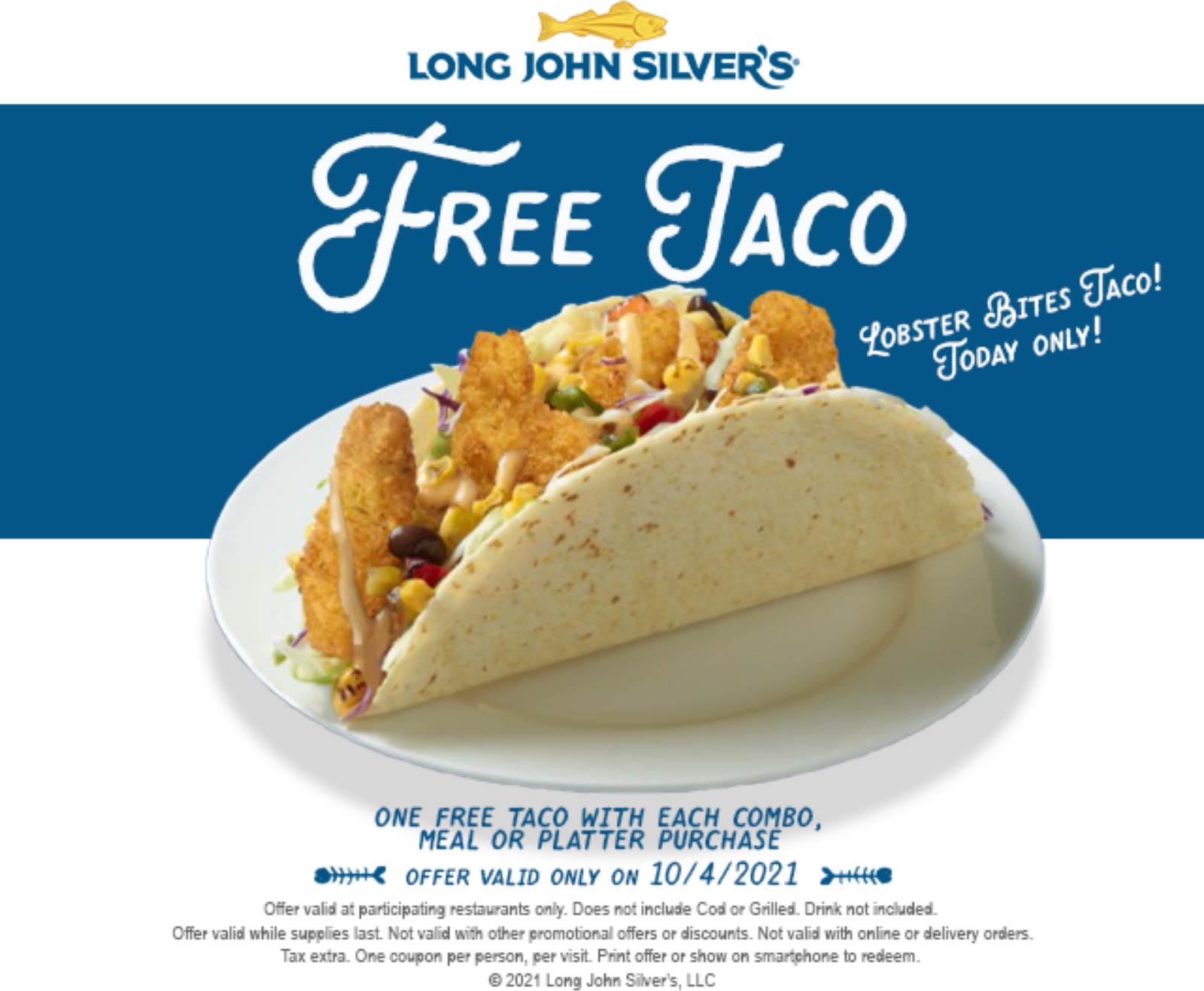 Long John Silvers restaurants Coupon  Free taco with your meal today at Long John Silvers #longjohnsilvers 